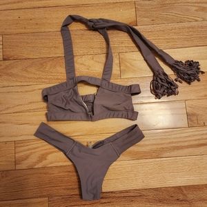 Lavender Purple Cut Out Dunes Halter Bikini Top & Cheeky Thong Bikini Bottom